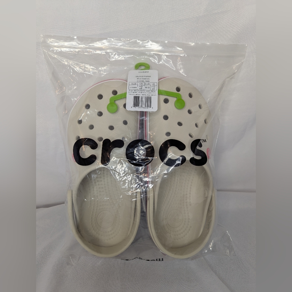 NWT Crocs Stucco / Melon Unisex Crocband Clog Sandals Size M6 / W8 - Picture 2 of 9